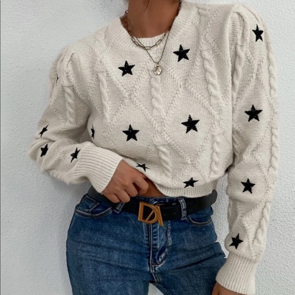 Star sweater cable knit womens cream white top long sleeve - Picture 3 of 6